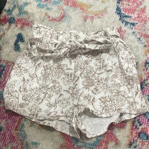Altar'd State High Waist Floral Shorts - White and Brown